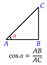 Definición del coseno en un triángulo rectángulo