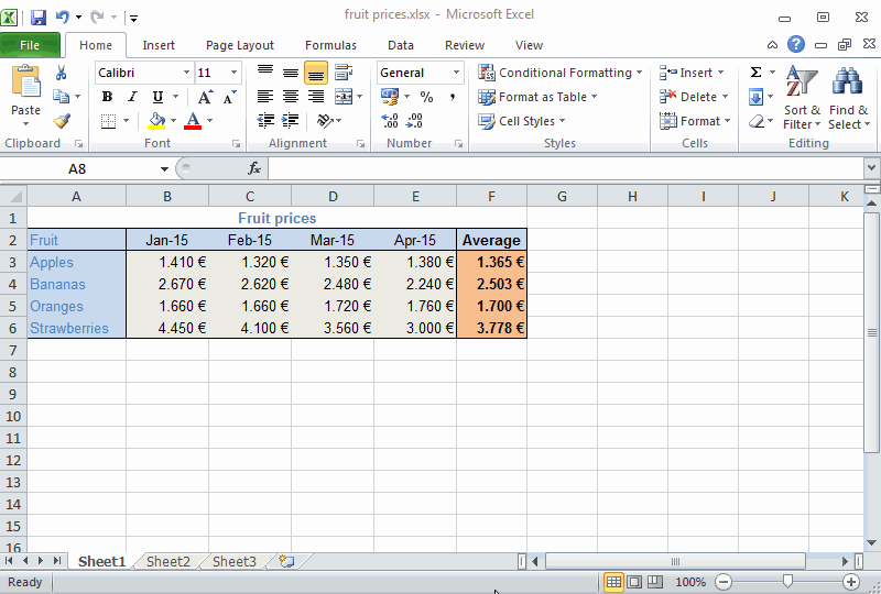 Example of creating a column chart with one data serie.
