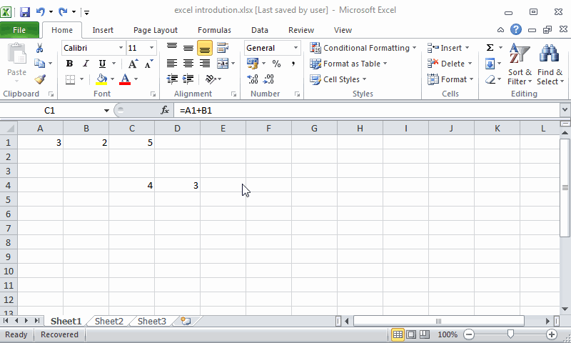 Example of copying and pasting formulas with relative references.