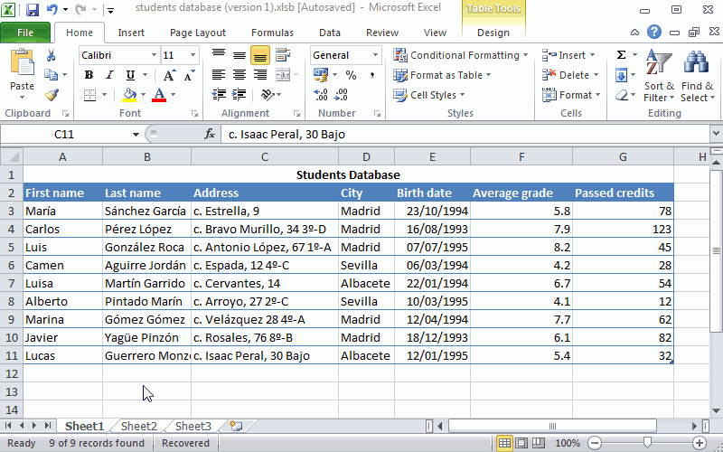Example of filtering a database with a calculated criteria.