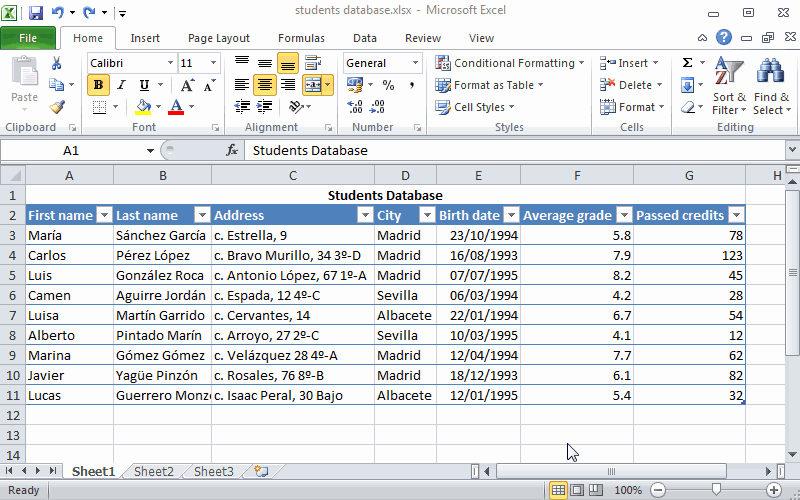 Example of filtering a database with multiple filters.