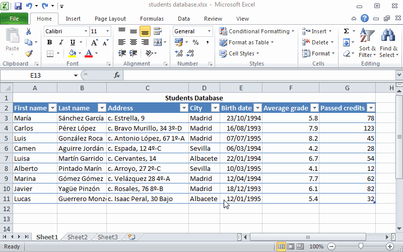 Example of sorting a database on multiple fields.
