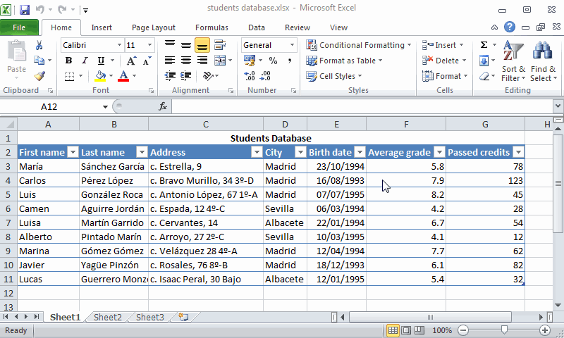 Example of exporting a csv format file.