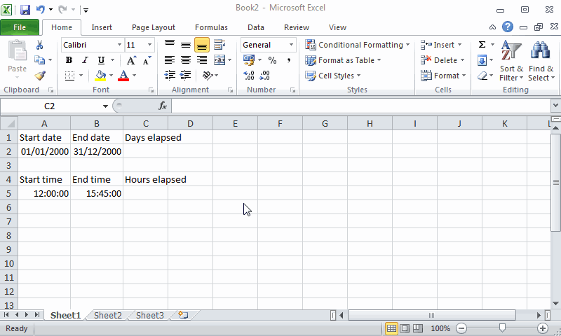 Example of time elapsed calculation.