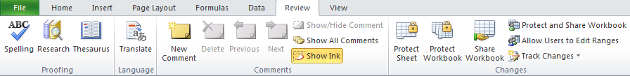 Excel 2010 review ribbon.