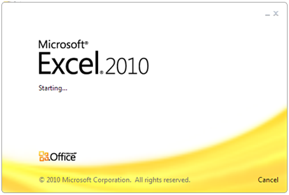 Excel 2010 splash windows.