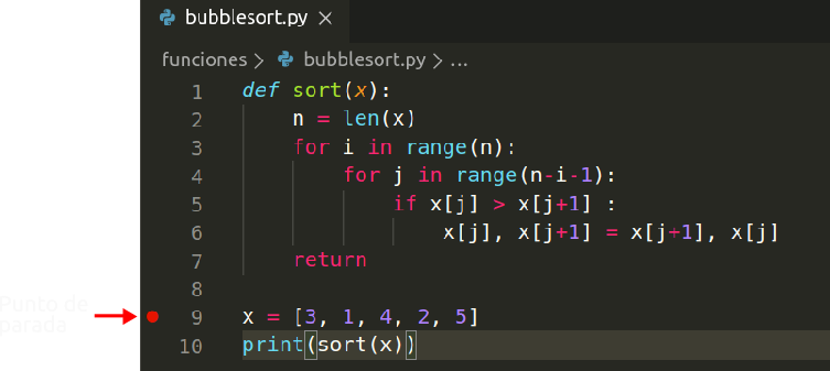 Punto de parada en Visual Studio Code